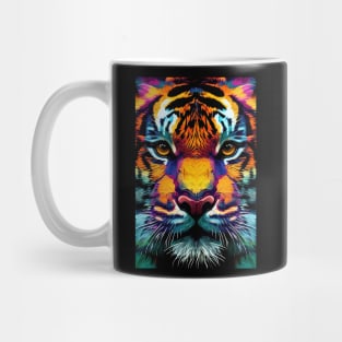 Pop Art Tiger Face In Vibrant Colors - A Unique and Playful Art Print For Animal Lovers Mug